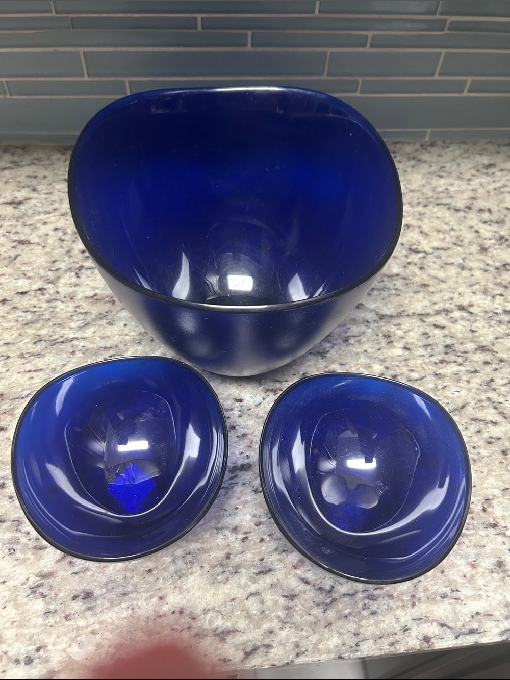 WoVo sapphire blue salad bowl and two serving bowls never used